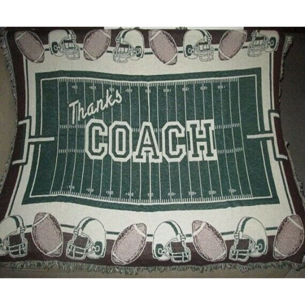 New Thanks Football Coach Woven Afghan Throw Gift Blanket Sports Team Leader NIP